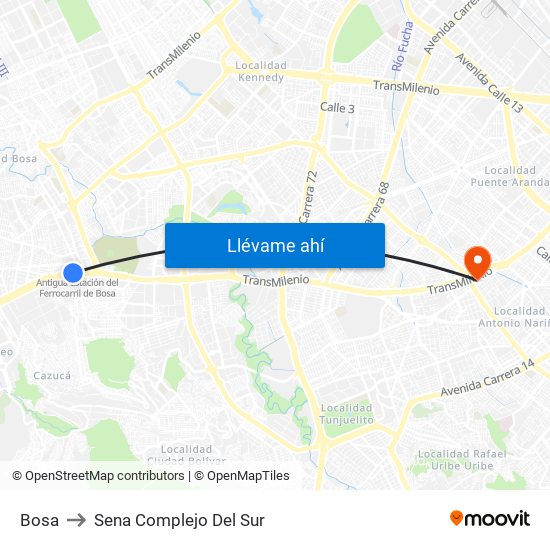 Bosa to Sena Complejo Del Sur map