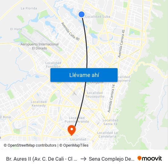 Br. Aures II (Av. C. De Cali - Cl 129d) to Sena Complejo Del Sur map