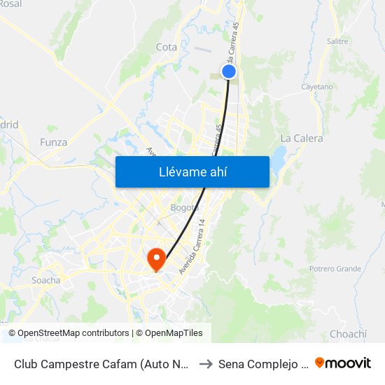 Club Campestre Cafam (Auto Norte - Cl 215) to Sena Complejo Del Sur map