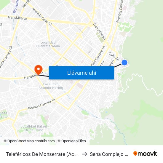 Teleféricos De Monserrate (Ac 20 - Kr 1) to Sena Complejo Del Sur map