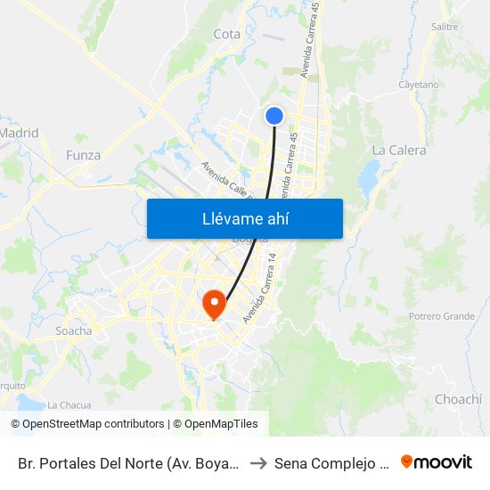 Br. Portales Del Norte (Av. Boyacá - Cl 167) to Sena Complejo Del Sur map