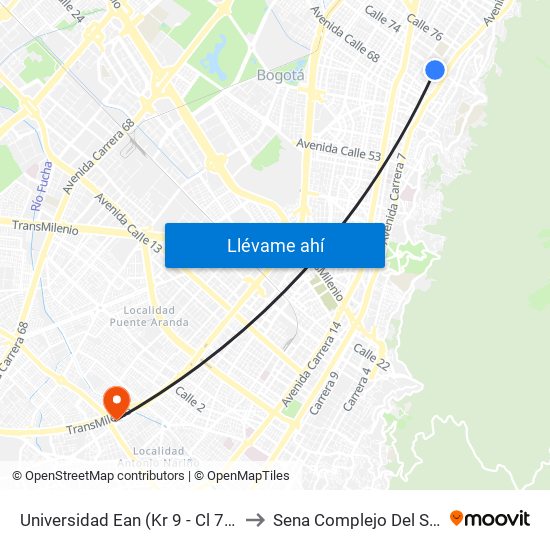 Universidad Ean (Kr 9 - Cl 71) to Sena Complejo Del Sur map