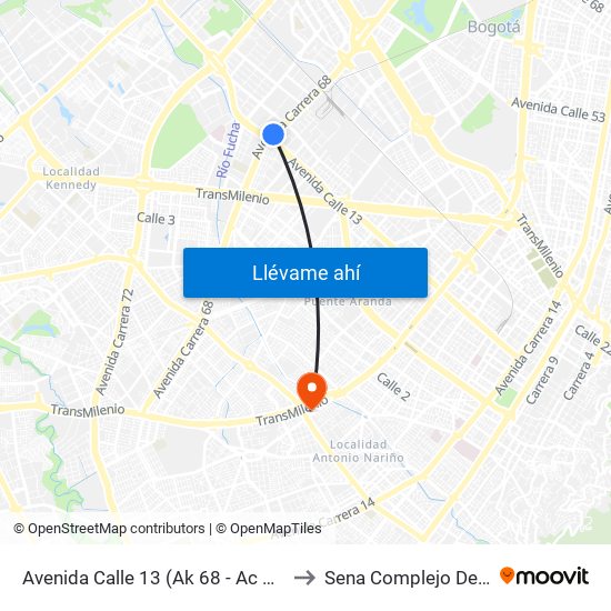 Avenida Calle 13 (Ak 68 - Ac 13) (A) to Sena Complejo Del Sur map