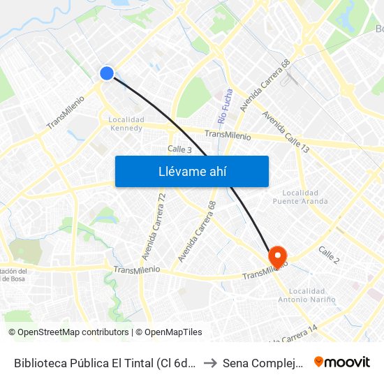 Biblioteca Pública El Tintal (Cl 6d - Av. C. De Cali) to Sena Complejo Del Sur map
