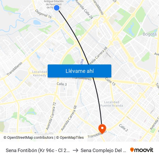 Sena Fontibón (Kr 96c - Cl 20a) to Sena Complejo Del Sur map