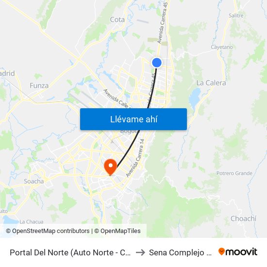 Portal Del Norte (Auto Norte - Cl 172a) (B) to Sena Complejo Del Sur map