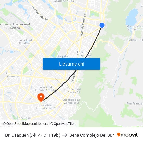 Br. Usaquén (Ak 7 - Cl 119b) to Sena Complejo Del Sur map