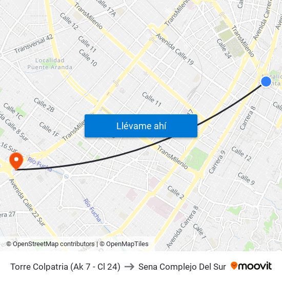 Torre Colpatria (Ak 7 - Cl 24) to Sena Complejo Del Sur map