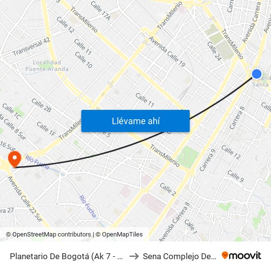 Planetario De Bogotá (Ak 7 - Cl 27) to Sena Complejo Del Sur map