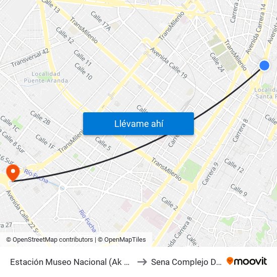 Estación Museo Nacional (Ak 7 - Cl 29) to Sena Complejo Del Sur map