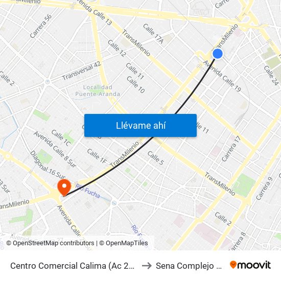 Centro Comercial Calima (Ac 22 - Kr 29a) to Sena Complejo Del Sur map