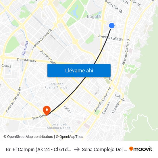 Br. El Campín (Ak 24 - Cl 61d Bis) to Sena Complejo Del Sur map