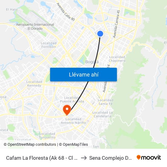 Cafam La Floresta (Ak 68 - Cl 98) (A) to Sena Complejo Del Sur map