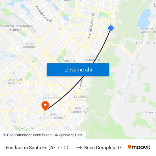 Fundación Santa Fe (Ak 7 - Cl 118) (B) to Sena Complejo Del Sur map