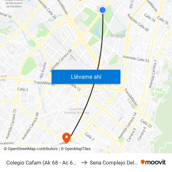 Colegio Cafam (Ak 68 - Ac 63) (A) to Sena Complejo Del Sur map