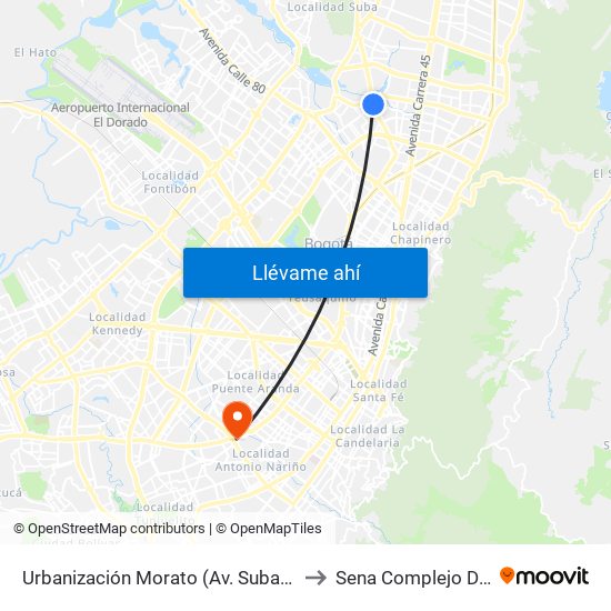 Urbanización Morato (Av. Suba - Cl 115) to Sena Complejo Del Sur map