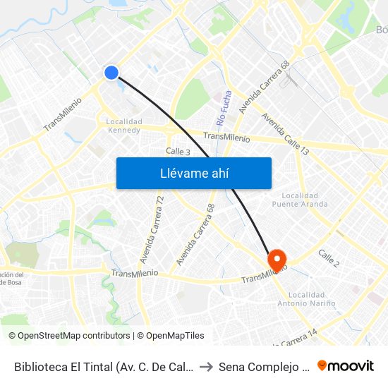 Biblioteca El Tintal (Av. C. De Cali - Cl 6d) (A) to Sena Complejo Del Sur map