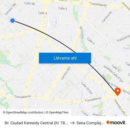 Br. Ciudad Kennedy Central (Kr 78b - Cl 35c Sur) (A) to Sena Complejo Del Sur map