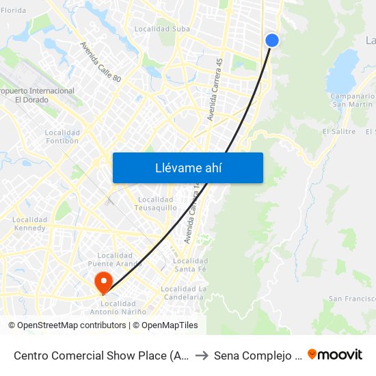 Centro Comercial Show Place (Ac 147 - Ak 7) to Sena Complejo Del Sur map