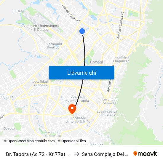 Br. Tabora (Ac 72 - Kr 77a) (A) to Sena Complejo Del Sur map