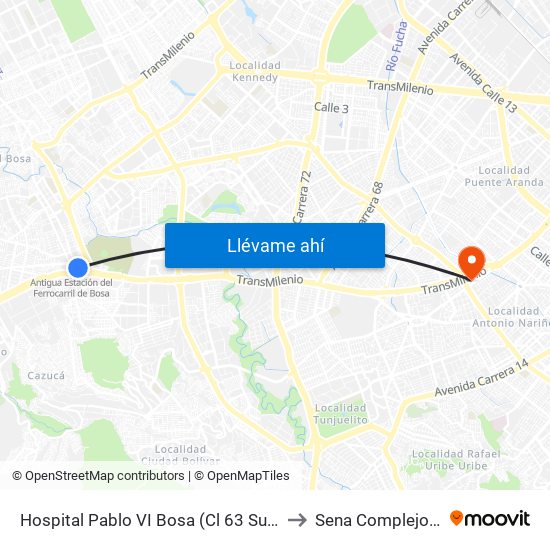 Hospital Pablo VI Bosa (Cl 63 Sur - Kr 77g) (A) to Sena Complejo Del Sur map