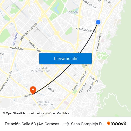 Estación Calle 63 (Av. Caracas - Cl 60) to Sena Complejo Del Sur map