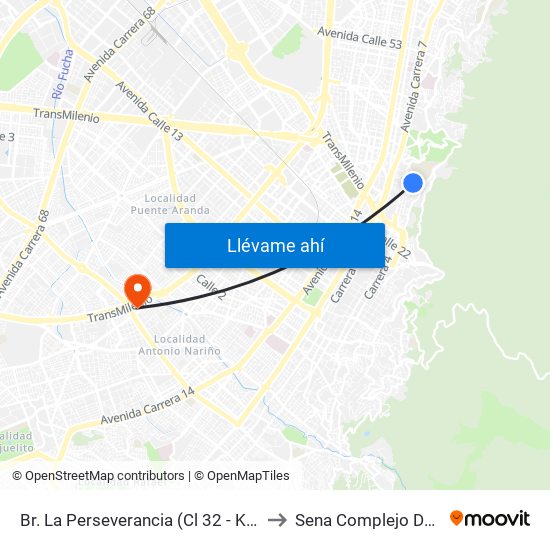 Br. La Perseverancia (Cl 32 - Kr 4 Bis) to Sena Complejo Del Sur map