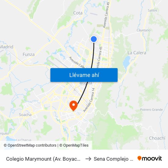 Colegio Marymount (Av. Boyacá - Cl 169b) to Sena Complejo Del Sur map