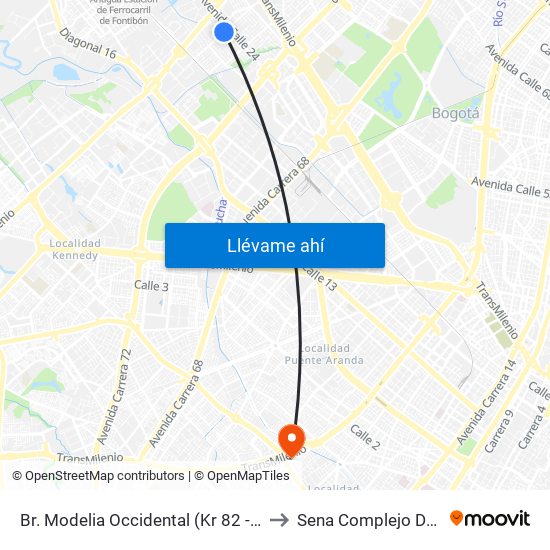 Br. Modelia Occidental (Kr 82 - Cl 23f) to Sena Complejo Del Sur map