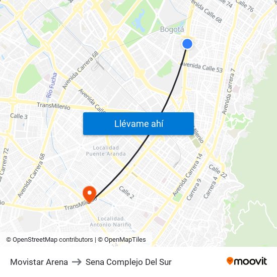 Movistar Arena to Sena Complejo Del Sur map
