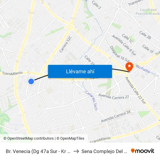 Br. Venecia (Dg 47a Sur - Kr 53) to Sena Complejo Del Sur map