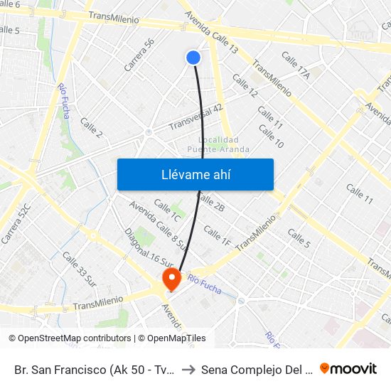 Br. San Francisco (Ak 50 - Tv 48) to Sena Complejo Del Sur map