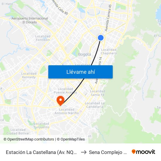 Estación La Castellana (Av. NQS - Cl 85a) to Sena Complejo Del Sur map