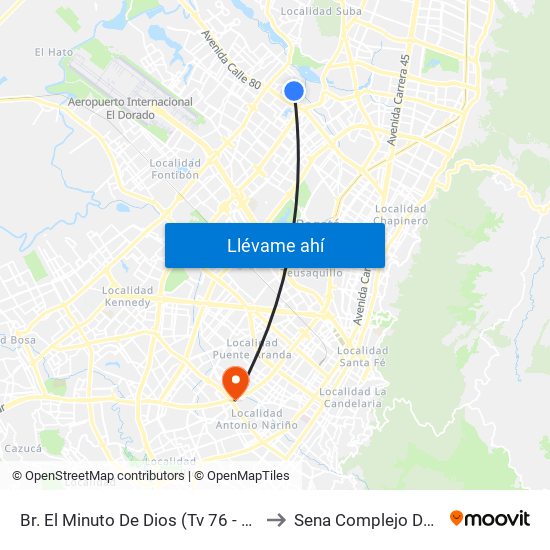 Br. El Minuto De Dios (Tv 76 - Dg 81i) to Sena Complejo Del Sur map
