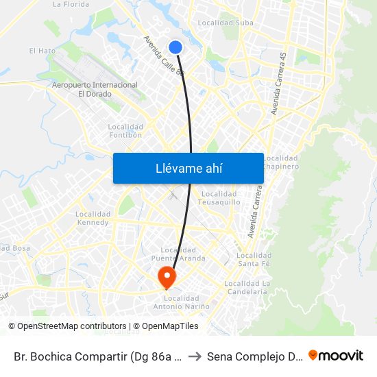 Br. Bochica Compartir (Dg 86a - Kr 101) to Sena Complejo Del Sur map