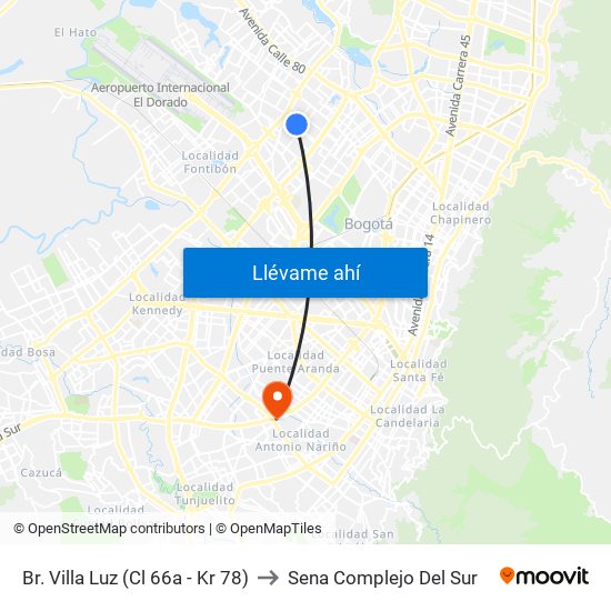 Br. Villa Luz (Cl 66a - Kr 78) to Sena Complejo Del Sur map