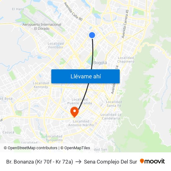 Br. Bonanza (Kr 70f - Kr 72a) to Sena Complejo Del Sur map