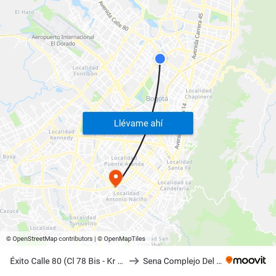 Éxito Calle 80 (Cl 78 Bis - Kr 68b) to Sena Complejo Del Sur map
