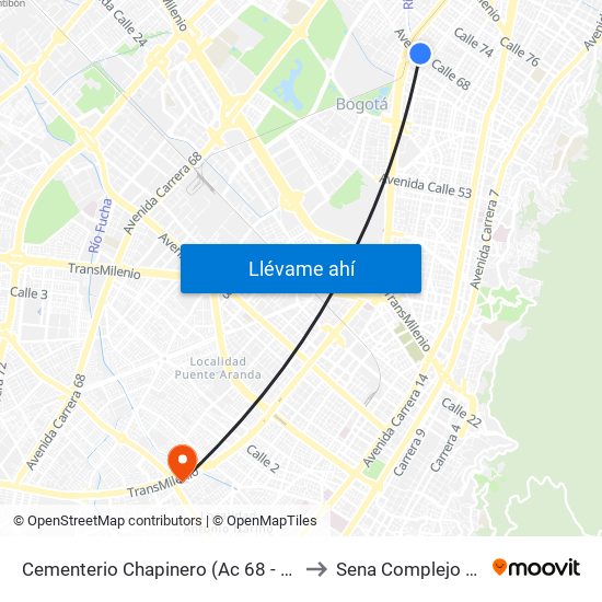 Cementerio Chapinero (Ac 68 - Kr 28b) (A) to Sena Complejo Del Sur map