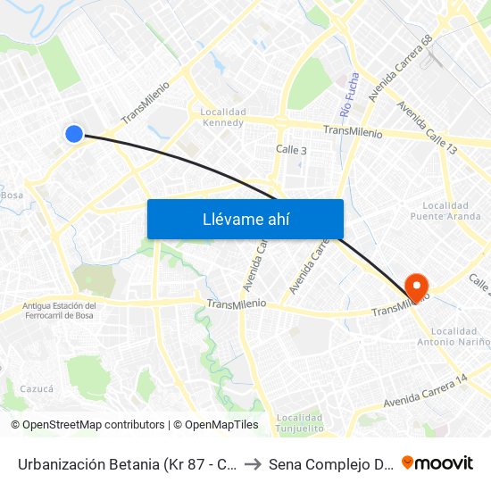Urbanización Betania (Kr 87 - Cl 49 Sur) to Sena Complejo Del Sur map