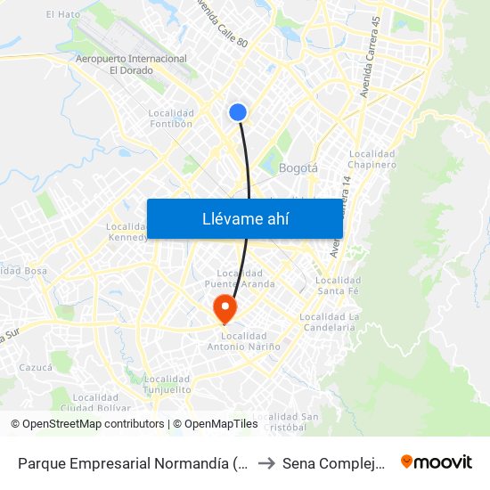 Parque Empresarial Normandía (Ac 63 - Kr 74a) to Sena Complejo Del Sur map