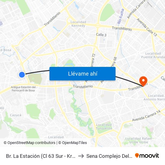 Br. La Estación (Cl 63 Sur - Kr 78c) to Sena Complejo Del Sur map