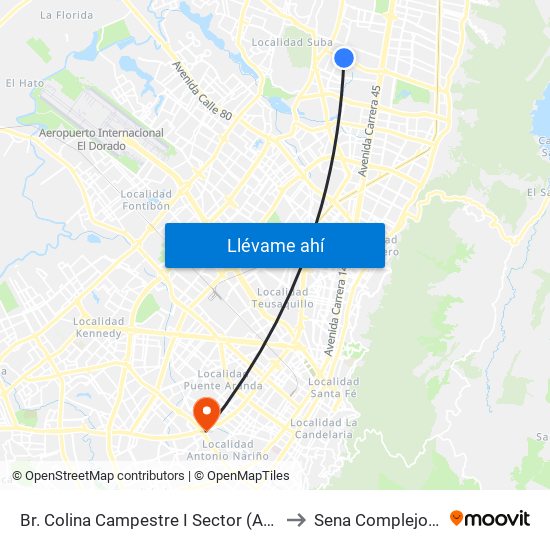 Br. Colina Campestre I Sector (Ac 134 - Kr 57) to Sena Complejo Del Sur map