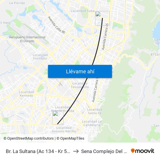 Br. La Sultana (Ac 134 - Kr 53b) to Sena Complejo Del Sur map