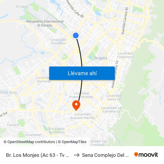 Br. Los Monjes (Ac 63 - Tv 85) to Sena Complejo Del Sur map