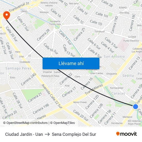 Ciudad Jardín - Uan to Sena Complejo Del Sur map