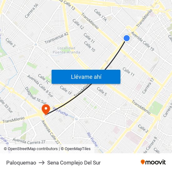 Paloquemao to Sena Complejo Del Sur map