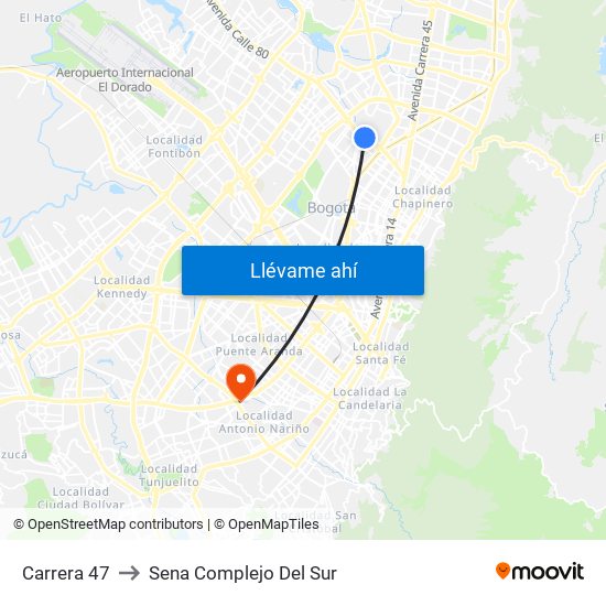 Carrera 47 to Sena Complejo Del Sur map