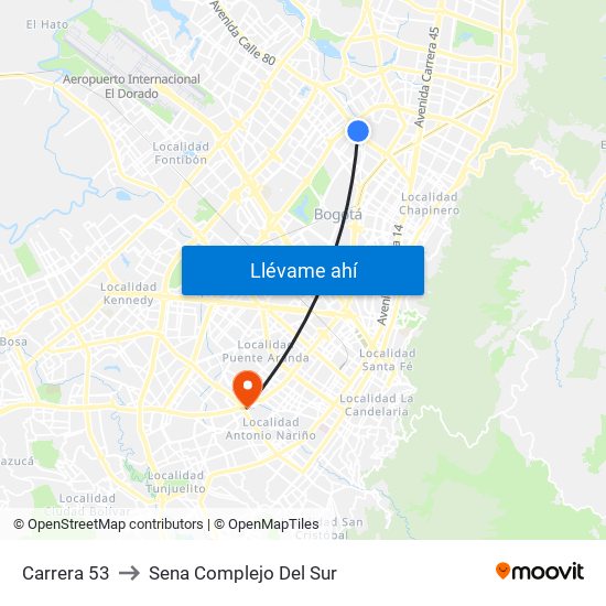Carrera 53 to Sena Complejo Del Sur map