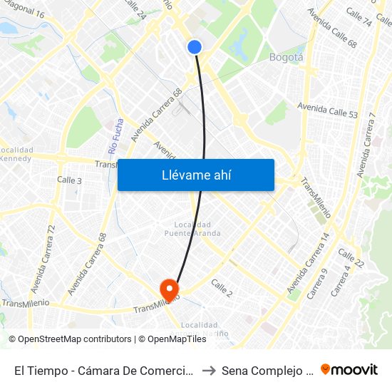 El Tiempo - Cámara De Comercio De Bogotá to Sena Complejo Del Sur map